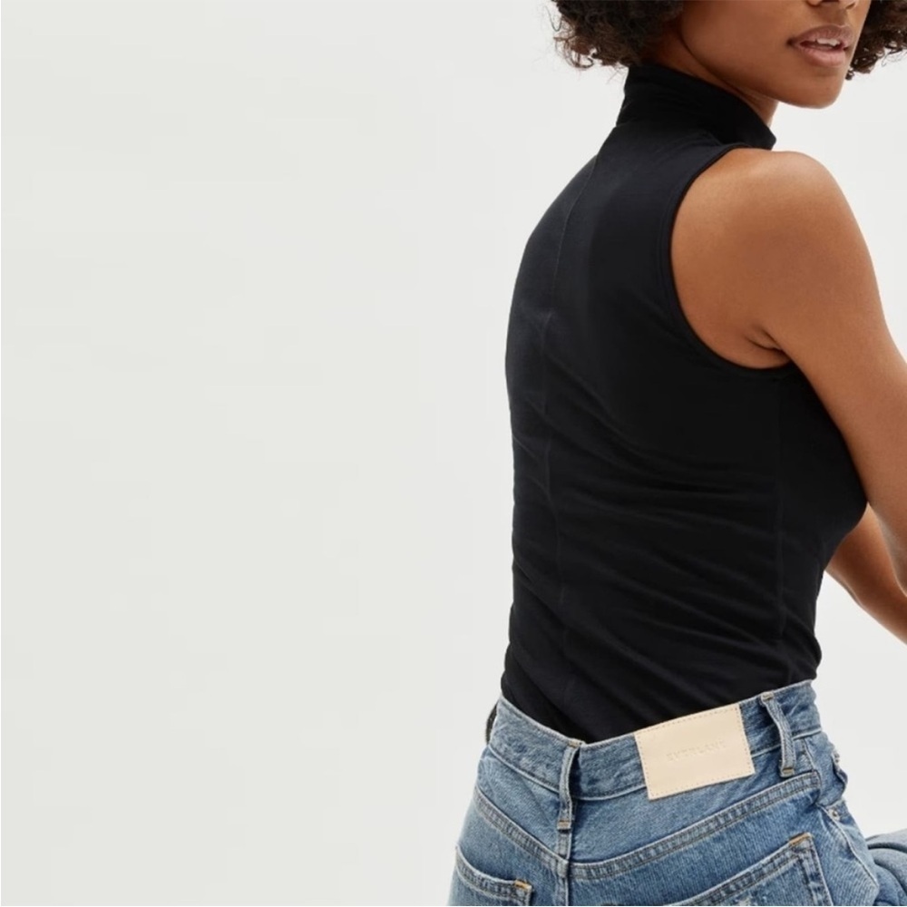 Everlane The Luster Mockneck Tank One-Piece Bodysuit Black - Picture 5 of 16